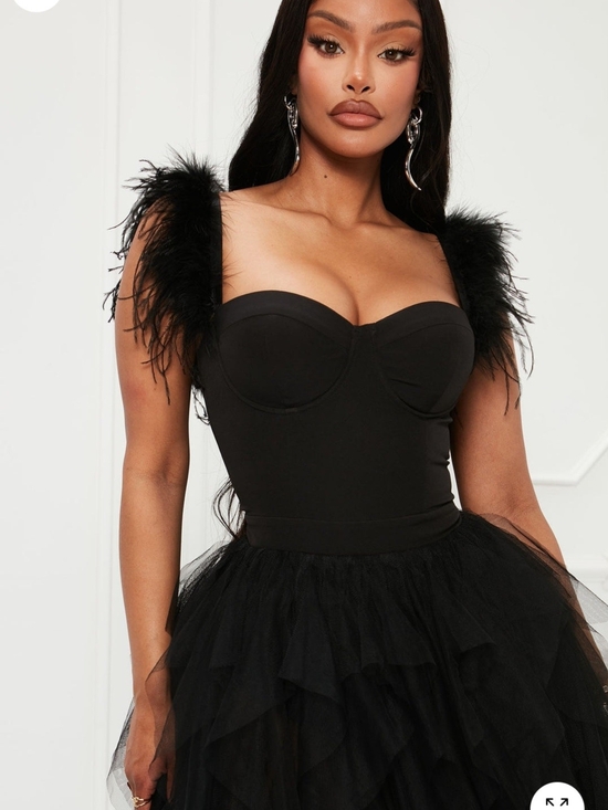 Fashion Nova Dresses & Skirts - Black Feather Strap Tulle Maxi Dress